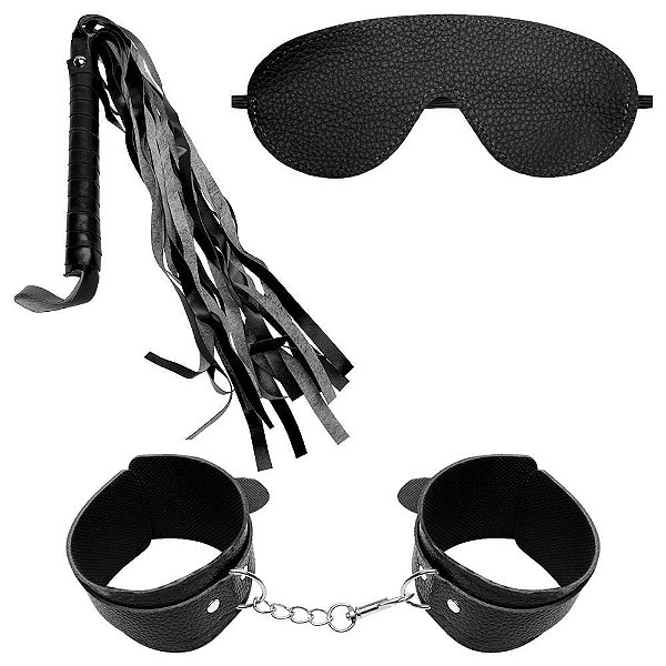 Kit Sado Erótico com chibata Algema e Venda