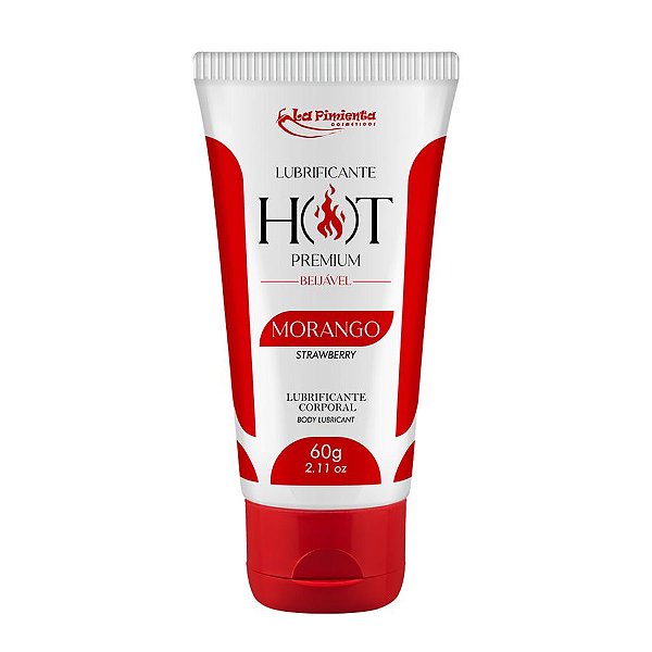 Hot Premium Lubrificante Térmico Corporal Beijável 60g Morango