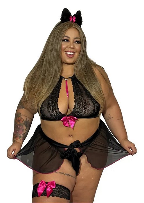 Fantasia Sexy Luxo Plus Size Gatinha Lacinho