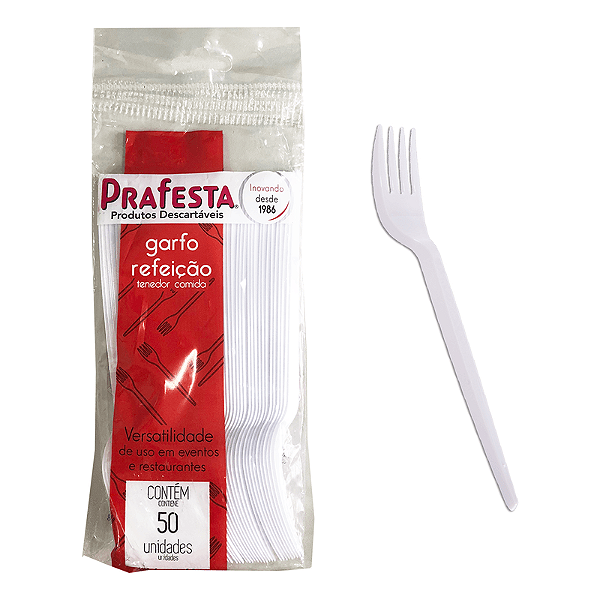 Garfo Biodegradável Prafesta Branco 50 Uni.