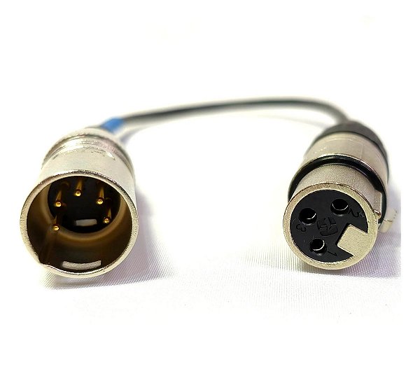 Cabo Adaptador DMX XLR 5 Pinos Macho - 3 Pinos Fêmea 30cm