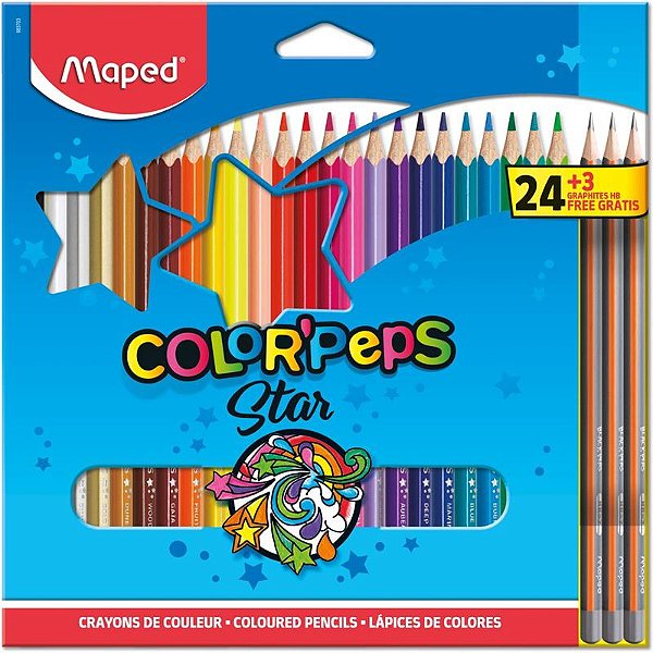 Lápis de cor (triangular) Color Peps 24 Cores+3 lápis Pr - Maped