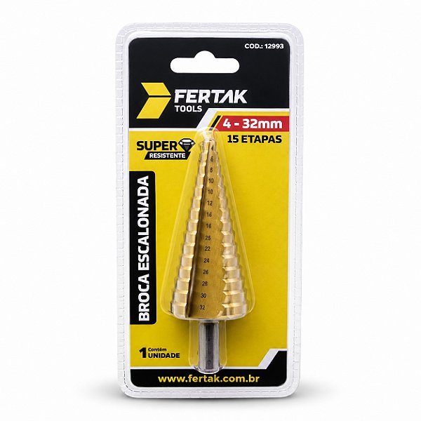 BROCA ESCALONADA 4 MM A 32 MM 15 ETAPAS - FERTAK