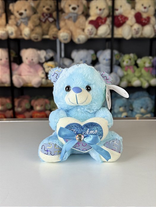 Urso pelúcia azul coração-20