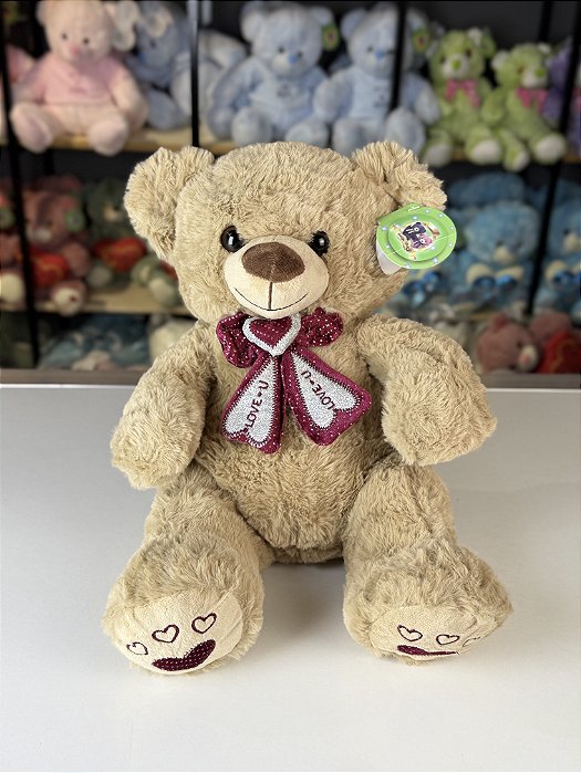 Urso pelúcia laço vermelho -36cm