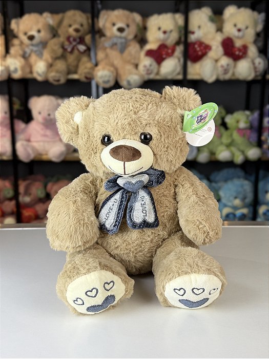 Urso pelúcia laço azul -36cm