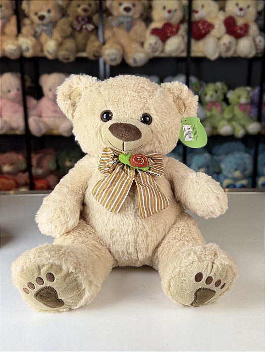Urso pelúcia com gravata cor bege -36cm