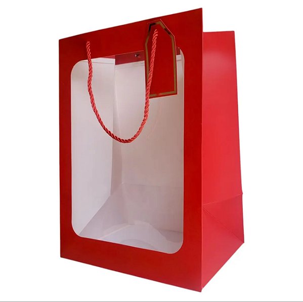 Kit 5 sacolas com visor  35x25 (vermelho)