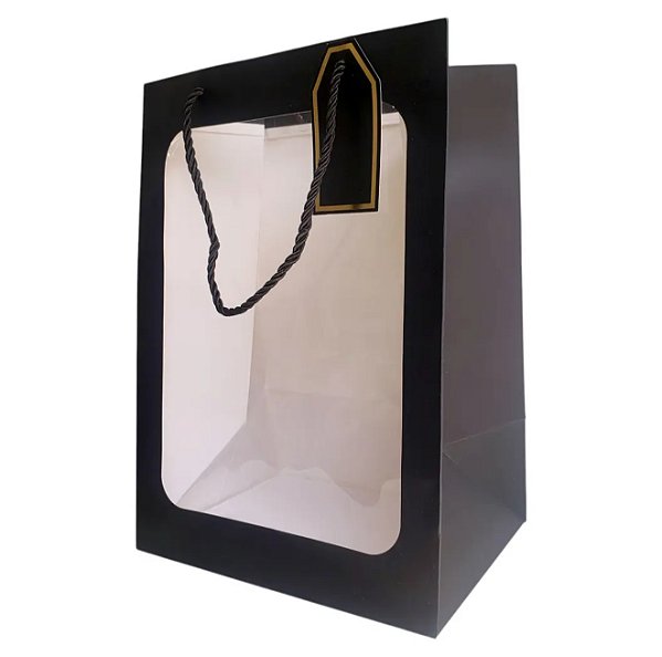 Kit 5 sacolas com visor  35x25 (preto)