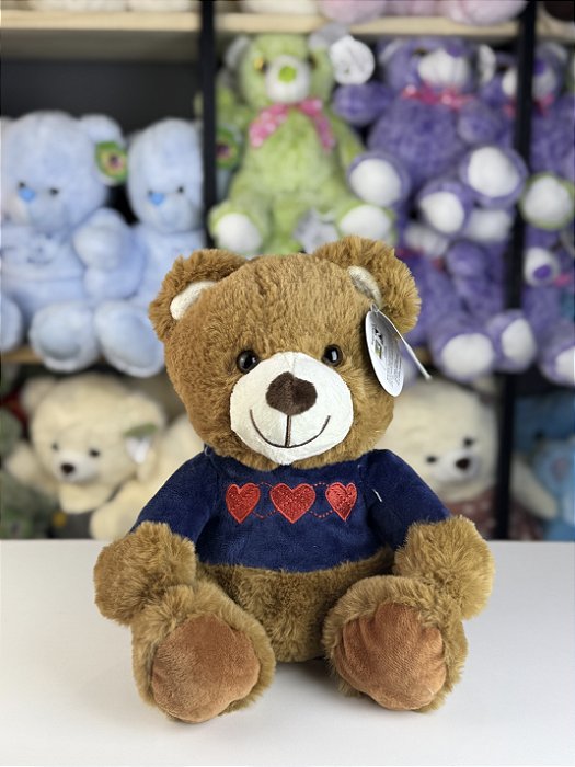 Pelúcia urso roupa azul -25cm