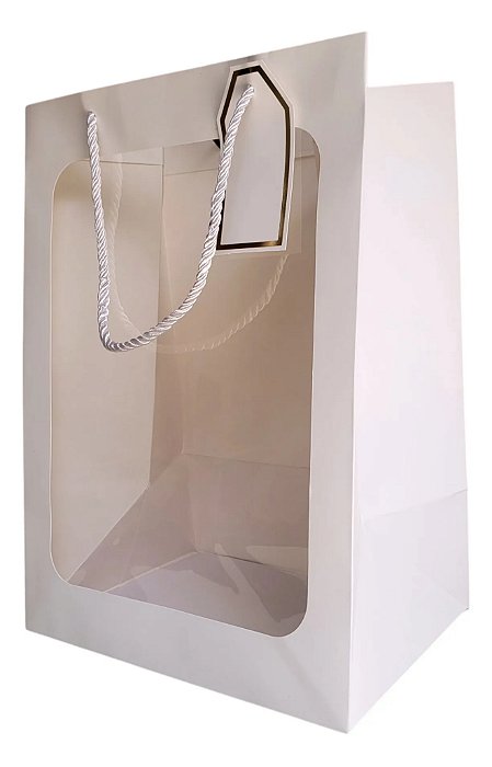 Kit 5 sacolas com visor  35x25 (branco)