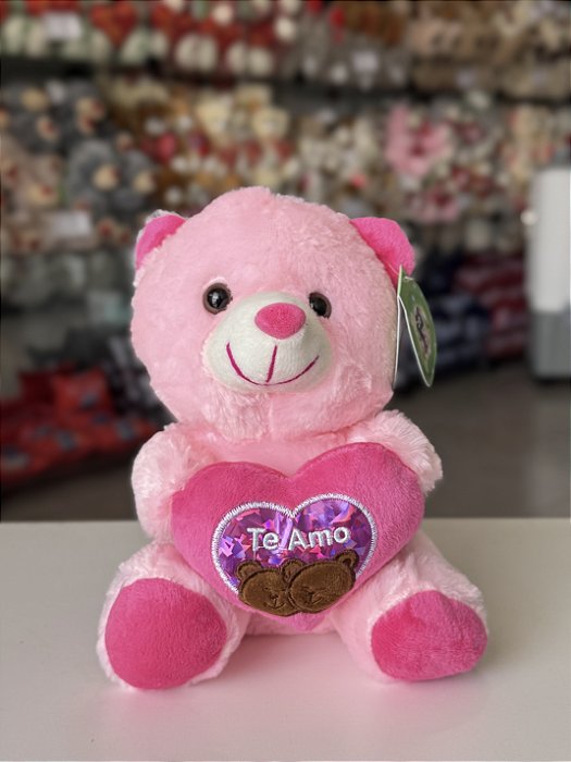 Pelúcia urso coração te amo rosa-20cm