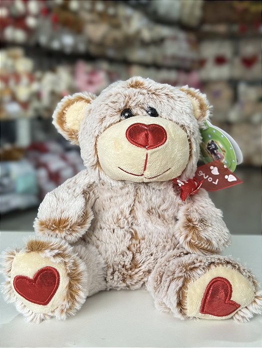 Pelúcia urso coração bege 22cm