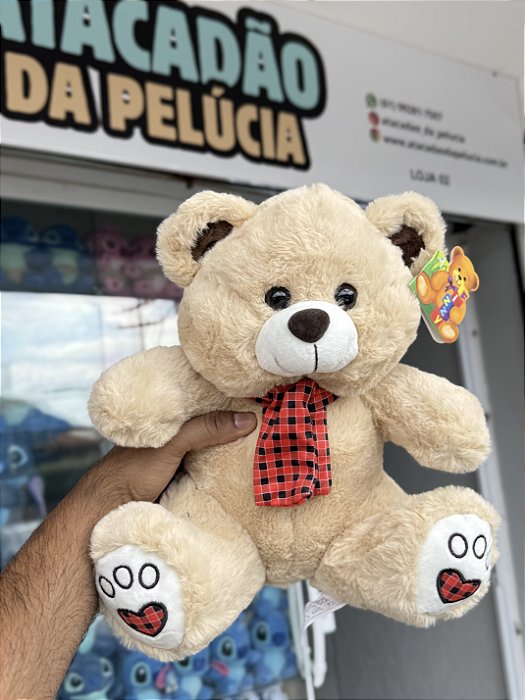 Urso pelúcia bege com cachecol FE7239 28cm