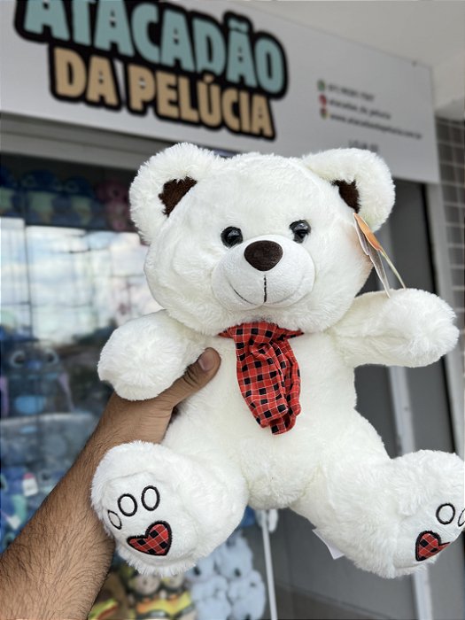 Urso pelúcia branco com cachecol FE7239 28cm