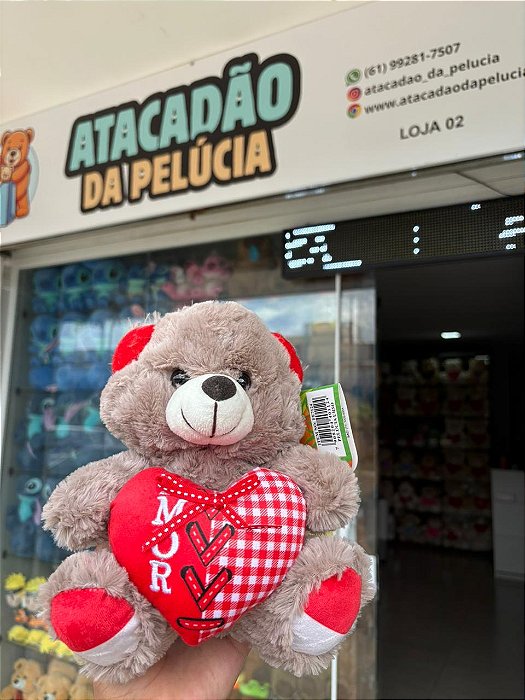 - Urso pelúcia coração - MARROM-20cm