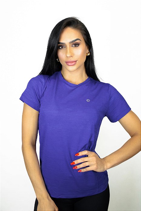 Camiseta Fitness Manga Curta Feminino ROMA Básica Azul Médio