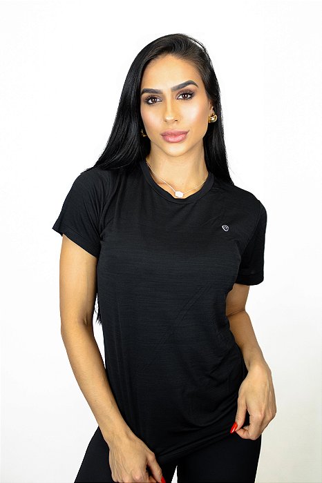Camiseta Fitness Manga Curta Feminino ROMA Básica Preto