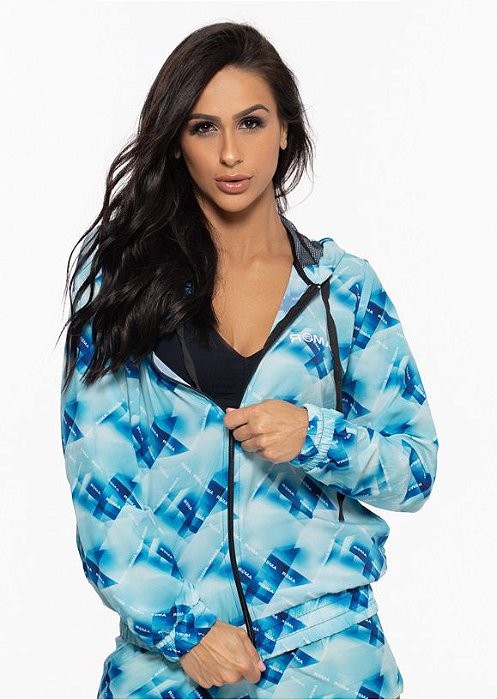 JAQUETA FITNESS CORTA VENTO FEMININA AZUL ESTAMPA ACQUA (SKU: JQ2511)