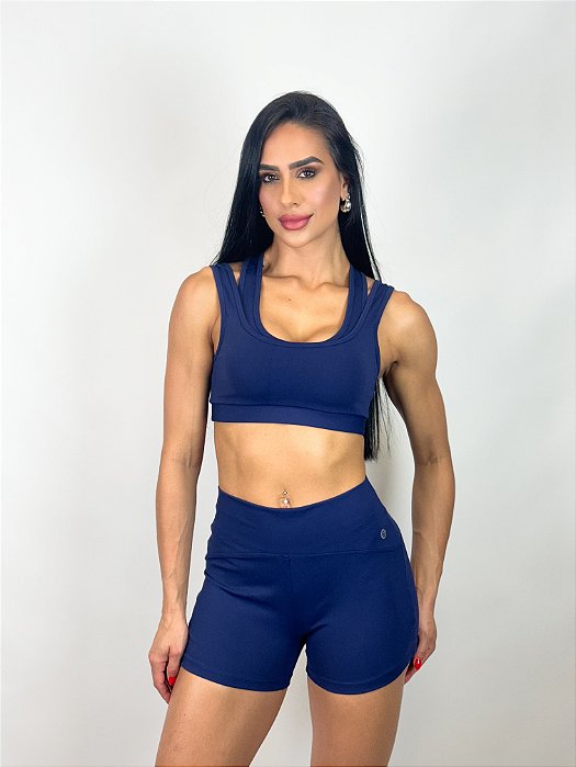 Shorts Fitness Curto Feminino Emana ROMA Cintura Arco Azul Escuro