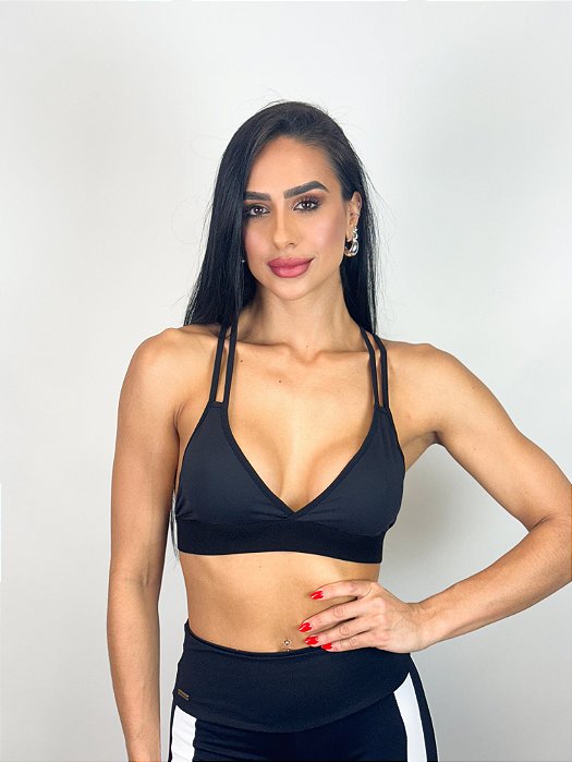 Top Fitness Baixo Impacto Feminino ROMA Elástico Preto