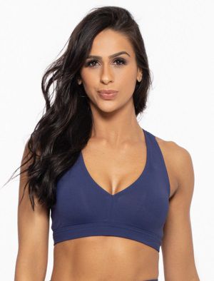 Top Fitness Médio Impacto Emana Feminino ROMA Básico Azul Escuro