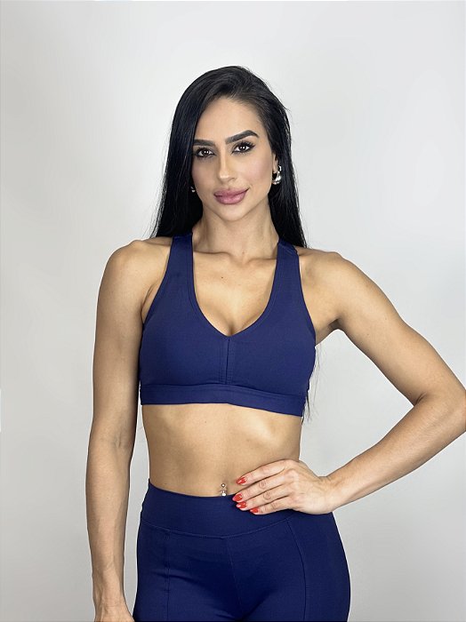 Top Fitness Médio Impacto Emana Feminino ROMA Básico Azul Escuro