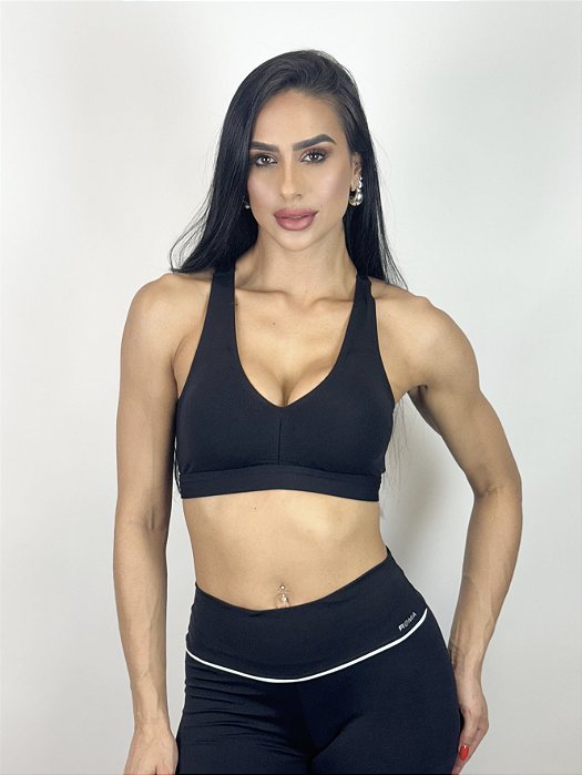 Top Fitness Médio Impacto Emana Feminino ROMA Básico Preto
