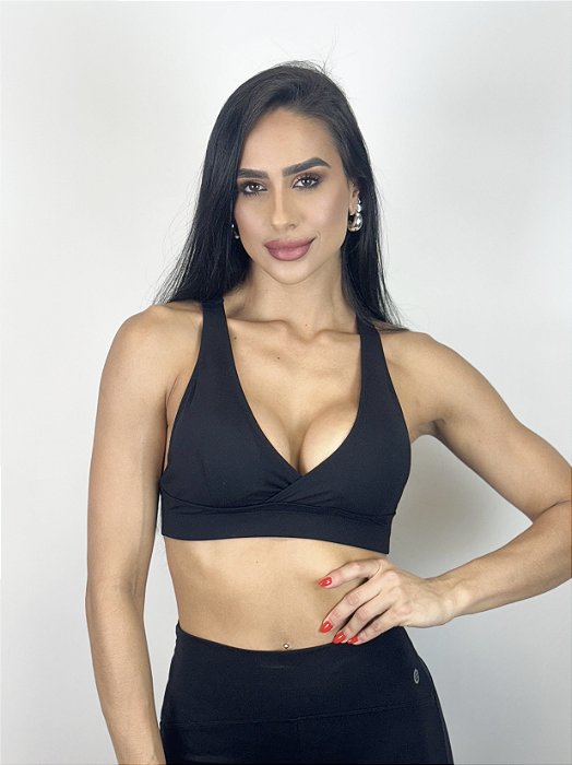 Top Fitness Médio Impacto Emana Feminino ROMA Cruzado Preto