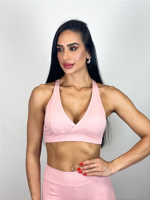 Top Fitness Médio Impacto Emana Feminino ROMA Cruzado Rosa Claro