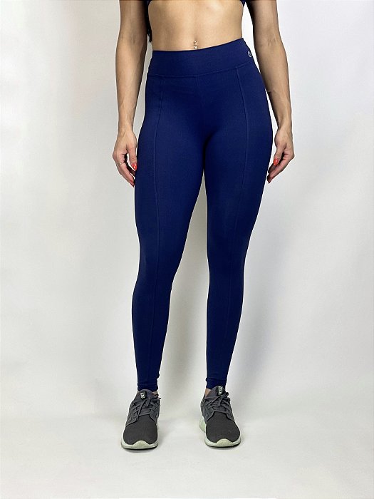 Calça Legging longa Emana Fitness Feminino ROMA Costura Frontal Azul Escuro