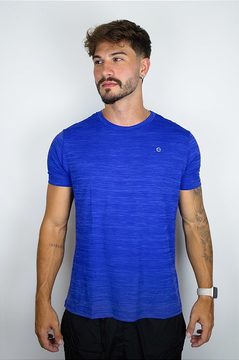 Camiseta Fitness Manga Curta Masculino ROMA Mescla Azul Médio