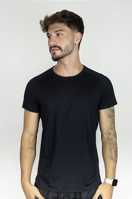 Camiseta Fitness Manga Curta Masculino ROMA Recorte Lateral Preto