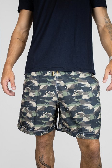 Shorts Curto Masculino ROMA Militar Estampado Verde Escuro