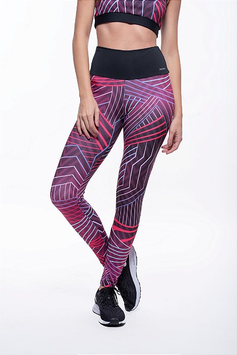 Calça Legging Fitness Longa Feminino ROMA Geométrico Estampado Roxo Médio