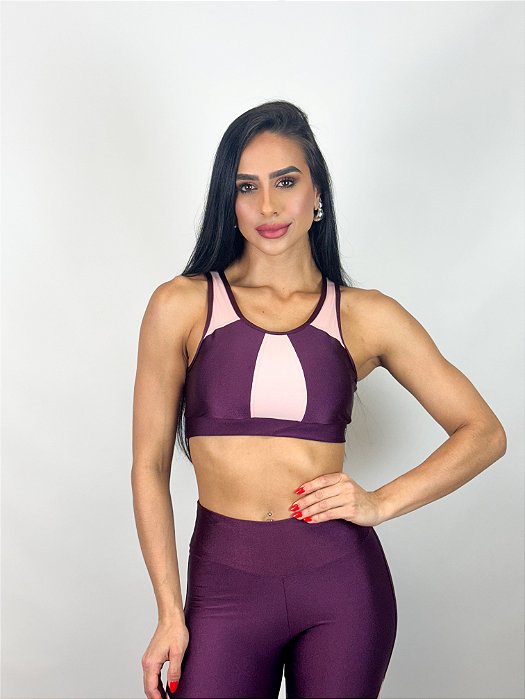 Top Fitness Médio Impacto Feminino ROMA Bicolor  Roxo/Rosa