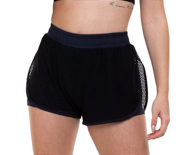 Shorts Fitness Curto Feminino ROMA Tela sobreposta  Preto