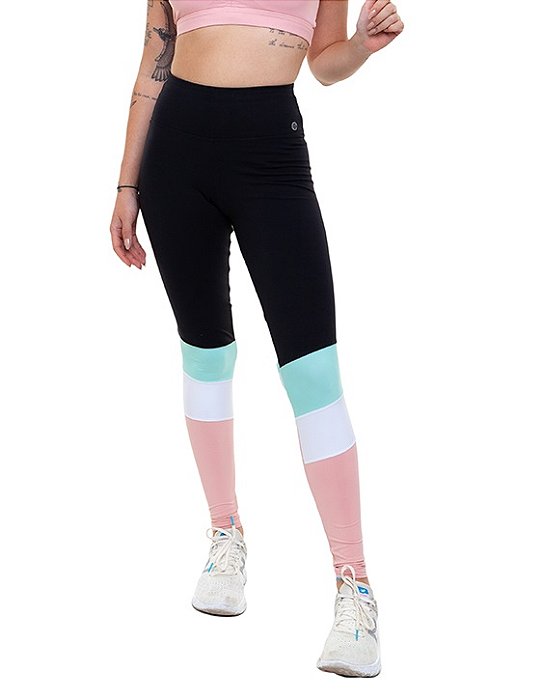 Calça Legging Fitness Longa Feminino ROMA Tricolor Preto