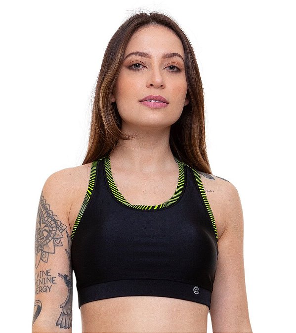 Top Fitness Nadador Feminino ROMA Básico Preto/Verde