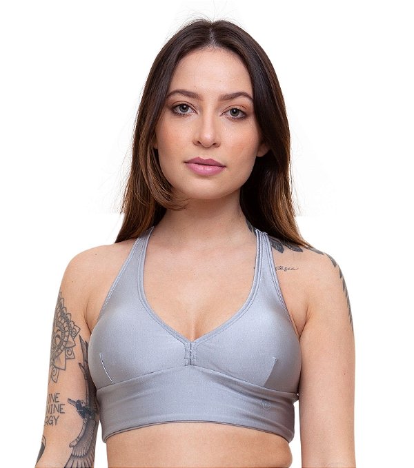 Top Fitness Cropped Feminino ROMA Básico Prata