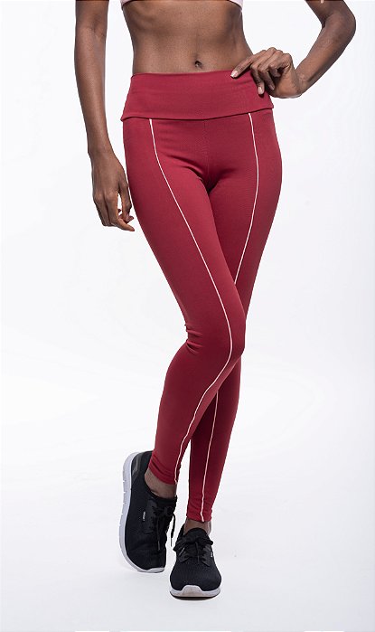 Calça Legging Fitness Longa Feminino ROMA Viés Frontal Vermelho Escuro
