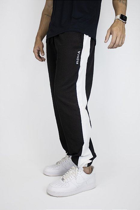 Calça Jogger Tactel recorte lateral Masculina Roma Preto / Branco