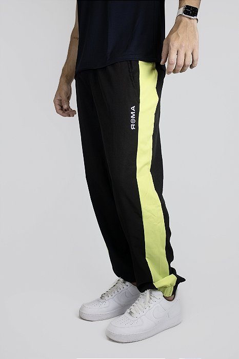 Calça Jogger Tactel recorte lateral Masculina Roma Preto / Verde