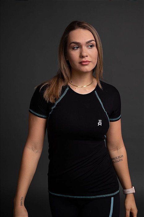 Camiseta Energy Feminina Roma Preto/Azul