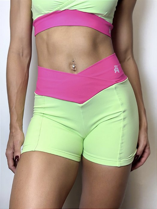Shorts Curto Lime Roma - Verde/Pink