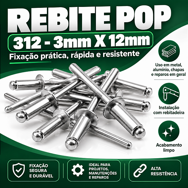 Rebite Pop 312 Natural 3,2mmx12mm Cx 1000 Und