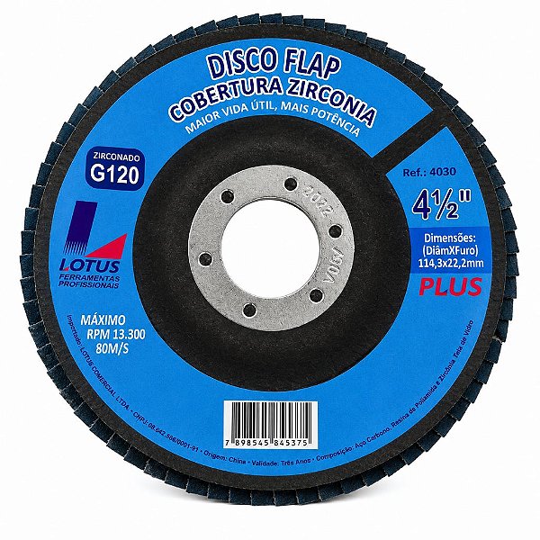 Disco Flap Zircônia 115x22,2mm G120 Lotus Kit 5 ou 10 und