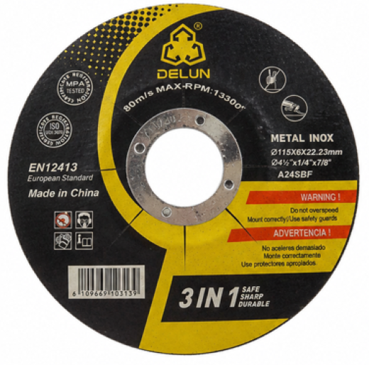 Disco Desbaste 115x6x22,23mm Metal/Inox Delun Kit 10 a 100un