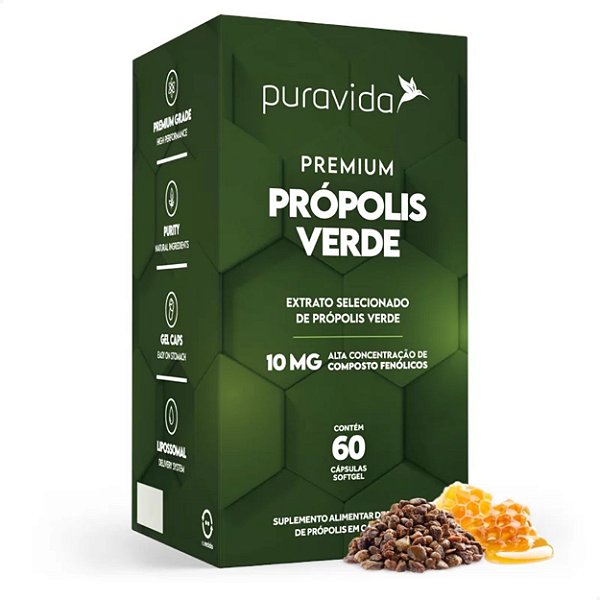 Própolis Verde Compostos Fenólicos 60 caps Puravida