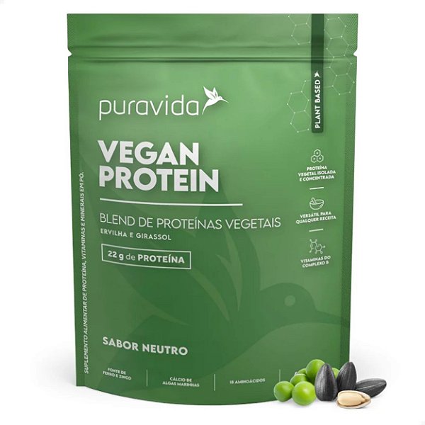 Vegan Protein Blend de Proteínas Vegetais Neutro 450g Puravida